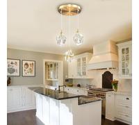 LYSDjia Chandelier Modern Crystal Pendant Lights Round gold Hanging 3-Light Ceiling Lamp with Adjustable Cord Raindrop Dimmable Chandeliers for Dining Room Kitchen Island Staircase Foyer Farmhouse
