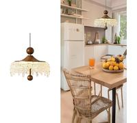 LYSDjia Hanging Lamp Modern Artistic Lighting French Vintage Retro Pendant Lamp Walnut Wood & Iceberg Waterdrop Glass Shade Touch Dimmable Mini Chandelier for Dining Room Kitchen Island Hallway