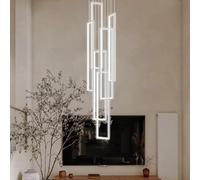 LYSDjia Modern chandelier LED indoor high ceiling Pendant Light dimmable chic rectangular large lighting fixture suitable for spiral staircase villa living room hotel restaurant with remote control(Wh