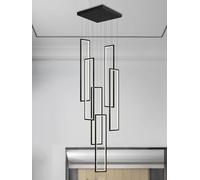 LYSDjia Modern chandelier LED indoor high ceiling Pendant Light dimmable chic rectangular large lighting fixture suitable for spiral staircase villa living room hotel restaurant with remote control(Bl