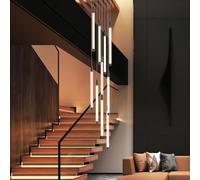 LYSDjia Modern large staircase chandelier LED height adjustable Pendant Light black iron creative high ceiling chic lighting suitable for hotel villa bar lobby decorative Hanging Lamp(Color:Warm light