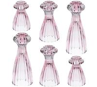Lysenn Glass Candle Stick Holder Set of 6 - Premium Taper Candle Holders for Romantic Ambiance - Candle Sticks Holder Decor for Special Occasions - Pink