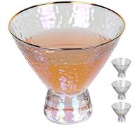 Lysenn Iridescent Stemless Martini Glasses Set of 4 - Premium Hammered Cocktail Glasses for Weddings, Anniversary, Christmas, Party - 7.7oz Gold Rim