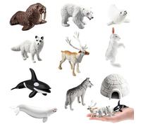 LYSHOOCE 10 Piece Toy Set with Arctic Animals Polar Fox Seals and Mini Sea Dwellers for Children's Games (Arctic Animals)