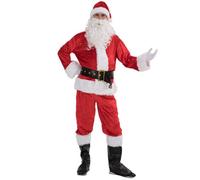 LYSINK Adults Christmas Santa Claus Cosplay Costume Set Deluxe Red Velvet Santa Red Christmas Suit (Bb White, S)