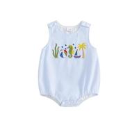 LYSINK Baby Boy Summer Overalls Ocean Animals Smocked Bubble Romper Sleeveless Stripes Beach Tank Bodysuit (A1-a-Blue, 6-12 Months)