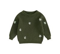 LYSINK Baby Girl Fall Sweater Floral Letter Embroidery Long Sleeve Round Neck Chunky Knitwear Fall Winter Warm Pullover Top (Bg Emerald, 6-9 Months)