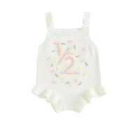 LYSINK Baby Girl Half/1st Birthday Outfit Sleeveless Knit Sweater Romper Number/Letter Embroidery Infant Cake Smash Outfit (Ba White Style 1, 6-12 Months)