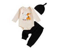 LYSINK Baby Halloween Outfits Cute Ghost Embroidery Long Sleeve Romper + Pants + Hat Set 3Pcs Infant Clothes (Ba Black, 6-12 Months)