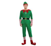 LYSINK Christmas Elf Costume Clothes for Parents-Child Santa Cosplay Outfit with Elf Hat Belt Striped Socks Festive Outfit (Ba Men, M)