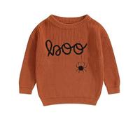 LYSINK Girls Boys Knit Sweater Letter Embroidery Crew Neck Long Sleeve Pullover Tops for Halloween (Bd Orange, 18-24 Months)