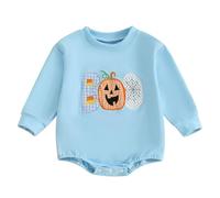 LYSINK Halloween Baby Girls Boys Sweatshirts Rompers Spider Web Pumpkin Embroidery Long Sleeve Fall Bodysuits Jumpsuits (Ba Sky Blue, 6-12 Months)