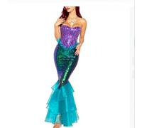 LYSINK Halloween Women Mermaid Costume Strapless Tube Tops Ruffle Sequin Long Tail Fancy Dress Mermaid Cosplay Stage Costumes (Ba Blue, L)