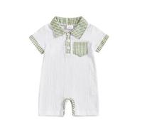 LYSINK Infant Baby Boy Cotton Linen Jumpsuit Solid Color Short Sleeve Lapel Button Up Romper Casual One Piece Bodysuits (C-Green, 3-6 Months)
