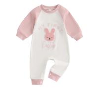 LYSINK Infant Baby Boy Girl Easter Jumpsuit Plush Bunny Embroidery Crew Neck Long Sleeve Rompers Newbor Spring Bodysuit Clothes (Pink, 3-6 Months)