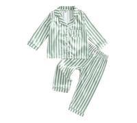 LYSINK Kid Girls Boys Fall Pajamas Set Stripe Long Sleeve Shirts Tops Long Pants 2 Pieces Lounge Suit Sleepwear (01 Green, 5-6 Years)