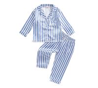 LYSINK Kid Girls Boys Fall Pajamas Set Stripe Long Sleeve Shirts Tops Long Pants 2 Pieces Lounge Suit Sleepwear (01 Blue, 5-6 Years)