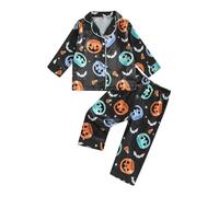 LYSINK Kid Halloween Satin Pajamas Set Pumpkin Print Long Sleeve Lapel Button Down Tops with Pants Sleepwear (Ba Black, 12_months-24_months)