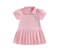 LYSINK Kids Toddler Baby Girl Golf Polo Dress Lapel Neck Short Sleeve Pleated Dress Summer Smocked Sport A Line Dresses (B-a-Pink, 18-24 Months)