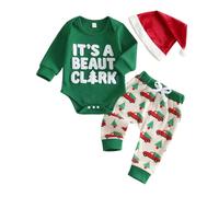LYSINK My First Christmas Baby Boy Outfit Waffle Romper and Pants Hat 3Pcs Set (01 Green, 12-18 Months)