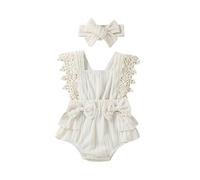 LYSINK Newborn Baby Girl Romper Lace Ruffle Flying Sleeves Summer Romper Dress First Birthday Cake Smash Jumpsuits (Be Apricot, 0-3 Months)