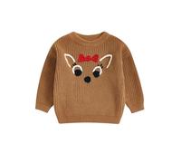 LYSINK Toddler Baby Boy Girl Knit Jumper Sweater for Christmas Long Sleeve Round Neck Reindeer Pullover Sweater Kids Xmas Clothes (E-Brown, 5 Years)