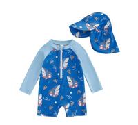 LYSINK Toddler Baby Boy Sun Protection Swimsuit Long Sleeve Zip Up Shark Bathing Suit Beach One Piece Rash Guard Swimwear (01Blue, 2-3 Years)