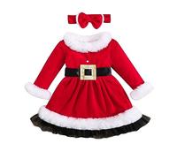 LYSINK Toddler Baby Girl Christmas Dress Long Sleeve Red Velvet Santa Dress Stars Tulle Mesh Dress Christmas Headband Outfits Set (Be Red, 2-3T)