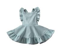 LYSINK Toddler Baby Girl Corduroy Backless Ruffle Dress Solid Color Sleeveless Square Collar Large Hem High Waist Suspender Overalls Dress (Ba Mint Green, 4-5 Years)