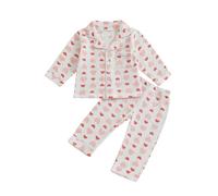 LYSINK Toddler Baby Girl Valentines Pyjamas Sets Cotton Pjs 2Pcs Button Down Love Heart Print Tops Matching Pants Outfits (E-Pink, 2-3 Years)