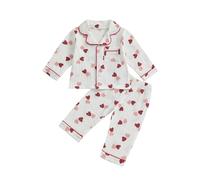 LYSINK Toddler Baby Girl Valentines Pyjamas Sets Cotton Pjs 2Pcs Button Down Love Heart Print Tops Matching Pants Outfits (E-Red, 2-3 Years)