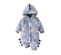 LYSINK Toddler Boy Dinosaur Monster Costume Fall Winter Warm Fuzzy Hooded Jumpsuit Cartoon Animal Snowsuit (07Grey, 3-6 Months)