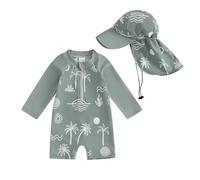 LYSINK Toddler Boy Girl Summer One-Piece Swimsuit Outfits Long Sleeve Hlaf Zipper Bathing Suit Kids Beach Swimwear (15Army Green, 12_months-24_Months)