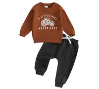 LYSINK Toddler Girl Boy Spring Fall 2 Piece Set Long Sleeve Round Neck Sweatshirt Tops Elasticated Waist Trouse Tracksuit (Bm Brown, 3-4Y)