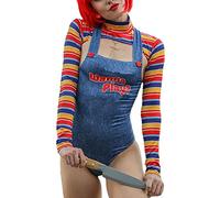 LYSINK Women 2 Pcs Halloween Cosplay Costumes Scary Nightmare Killer Doll Wanna Play Movie Character Dress Doll Fancy Set (Bc Blue, L)