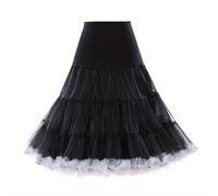 LYSINK Women 50s Vintage Long Petticoat A-line Solid High Waist Mesh Tulle Half Slip Underskirt for Wedding Party Prom (Ba Black, l-x_l)