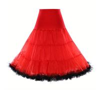 LYSINK Women 50s Vintage Long Petticoat A-line Solid High Waist Mesh Tulle Half Slip Underskirt for Wedding Party Prom (Ba Red, s-m)