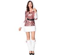 LYSINK Women Christmas Mrs Claus Santa Costume Striped Plush Patchwork Long Sleeve Hooded Dress with Belt Leg Warmers (A-a-Red, M)