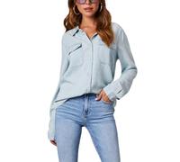LYSINK Women Denim Shirts Turn Down Collar Button Down Long Sleeve Solid Color Jean Blouses Spring Casual Streetwear Tops (Ba Light Blue, S)