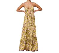 LYSINK Women Floral Halter Neck Maxi Dress Summer Tie-Up Sleeveless Backless Long Dress Elegant Flowy Tiered Ruffle Sundress (E-Yellow, S)