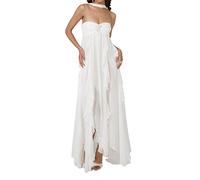 LYSINK Women Floral Long Tube Dress with Scarf Y2k Strapless Sexy Off Shoulder Backless Bodycon Maxi Long Dresses Cocktail Sundress (Bc White, M)