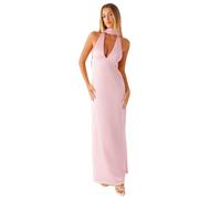 LYSINK Women Halter Floral Tube Maxi Dress with Scarf Sexy V Neck Y2K Backless Silk Satin Party Long Dress Summer Sundress (Ba Pink, S)