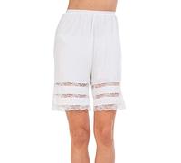 LYSINK Women Lace Edge Pyjama Bottoms Loose Solid Soft Satin Silk Pettipants Summer Casual Half Slip Shorts (Bd White, XL)
