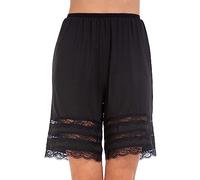 LYSINK Women Lace Edge Pyjama Bottoms Loose Solid Soft Satin Silk Pettipants Summer Casual Half Slip Shorts (Bd Black, 3XL)