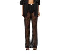 LYSINK Women Lace Flare Pants Hollow Out Sheer Mesh Cover Up High Waist Bell-Bottoms Trousers Gothic Punk Hippie Streetwear (Bd Black, M)