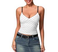 LYSINK Women Lace Trim Spaghetti Strap Cami Tops V Neck Tie Back Crop Tops Sleeveless Backless Tank Tops Streetwear (F-White, S)