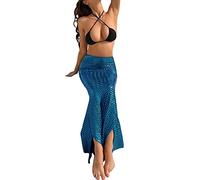 LYSINK Women Mermaid Long Tail Skirt Halloween Cosplay Fancy Costume High Waist Bodycon Sequin Maxi Skirt with Mesh Panel