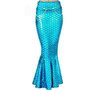 LYSINK Women Mermaid Long Tail Skirt Halloween Cosplay Fancy Costume High Waist Bodycon Sequin Maxi Skirt with Mesh Panel (Bd Blue, S)