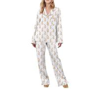 LYSINK Women’s 2 Piece Christmas Pajama Set Bows Print Striped Long Sleeve Button Down Shirt + Pants Loungewear Sleepwear Sets (Bh Yellow, L)