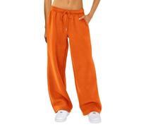 LYSINK Women’s Wide Leg Sweatpants Fleece Solid High Waisted Baggy Pants Casual Y2K Drawstring with Pockets Joggers Trousers (Ba Orange, M)